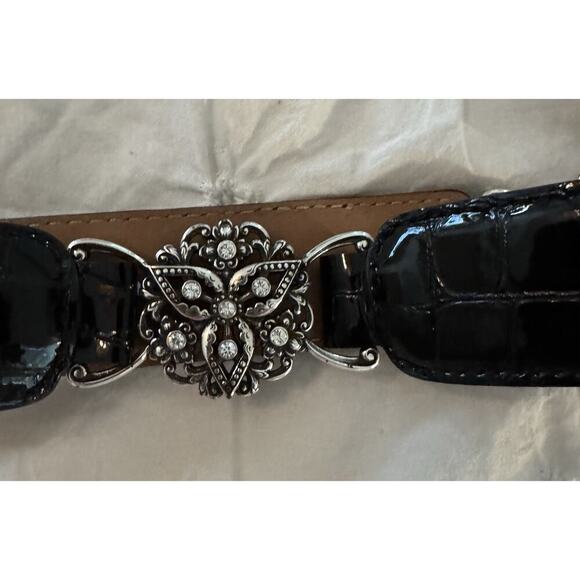 Vintage Brighton Leather Belt Charms Embellished Black Silvertone Links 90s - Picture 6 of 9